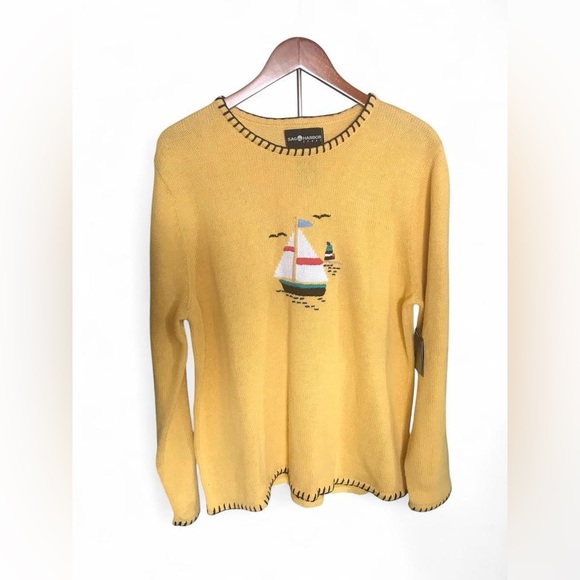 Sag Harbor Vintage Women’s Knitted Yellow Long sleeve Sailboat Sweater Size - L - Picture 1 of 6